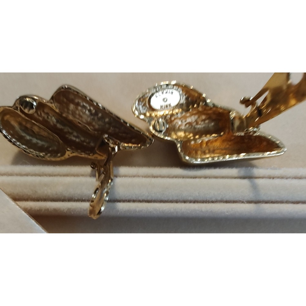 Vintage 80s Alexis Kirk Gold Tone Statement Earrings Clip On Huggie Modern - Picture 5 of 8